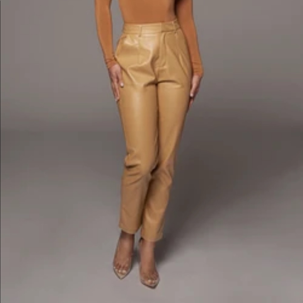 JLUXLABEL CAMEL FAUX LEATHER TROUSERS SIZE SMALL